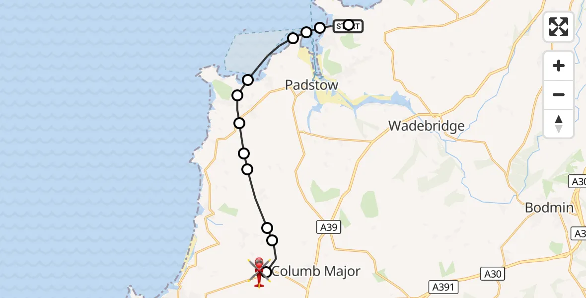 Flight route Air Ambulance Helicopter New Polzeath - Cornwall Airport Newquay, 05 September 2026, 15:16