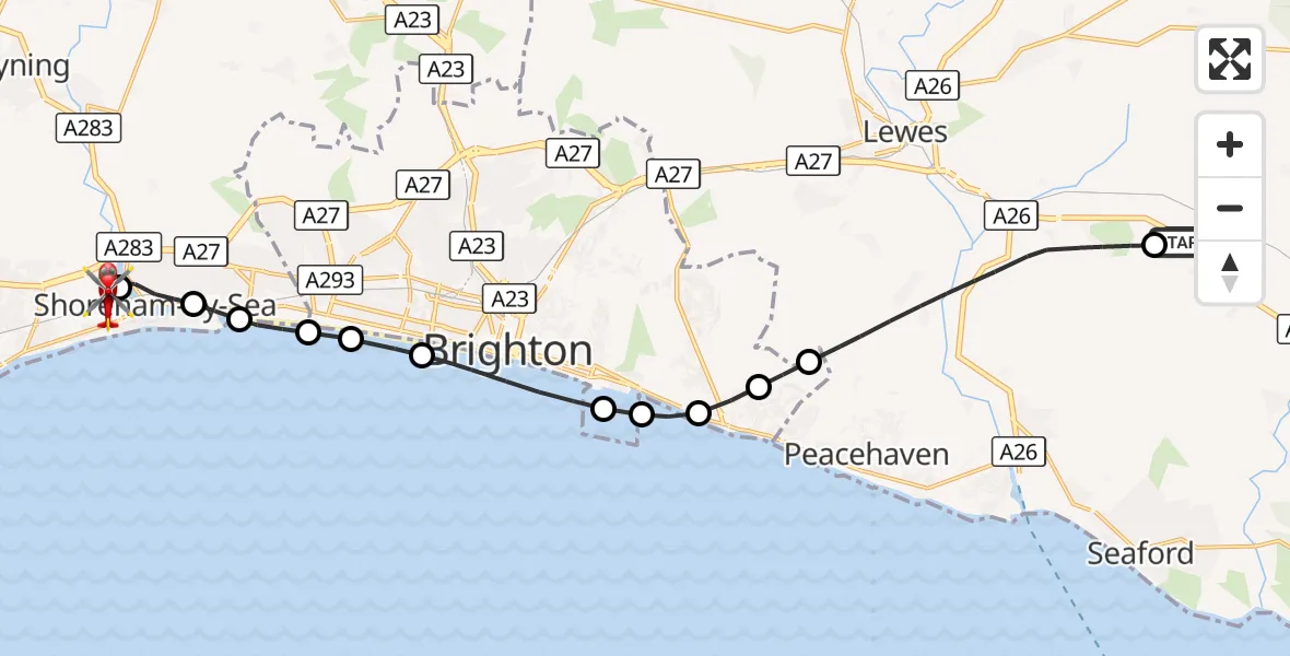 Flight route Air Ambulance Helicopter Wealden - Brighton City Airport, 05 September 2026, 15:31