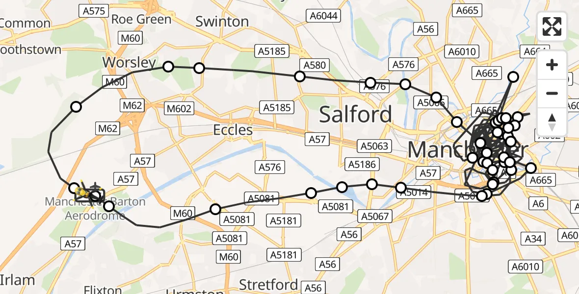 Flight route Police Helicopter Manchester Barton Aerodrome - Manchester Barton Aerodrome, 05 September 2026, 15:34