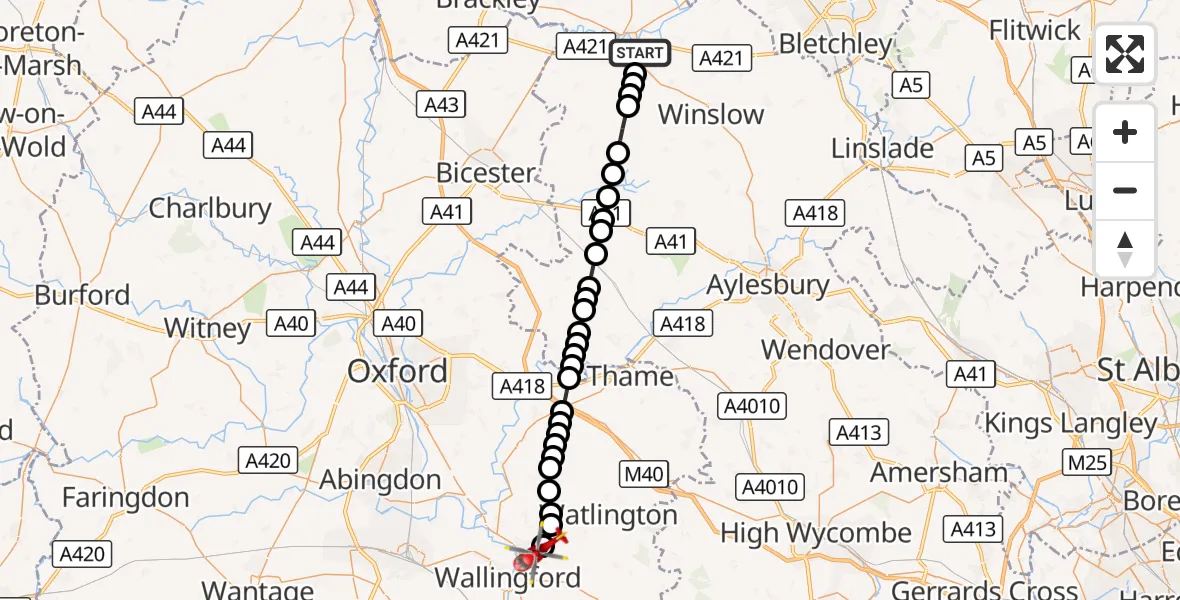 Flight route Air Ambulance Helicopter Buckingham - RAF Benson, 05 September 2026, 15:55