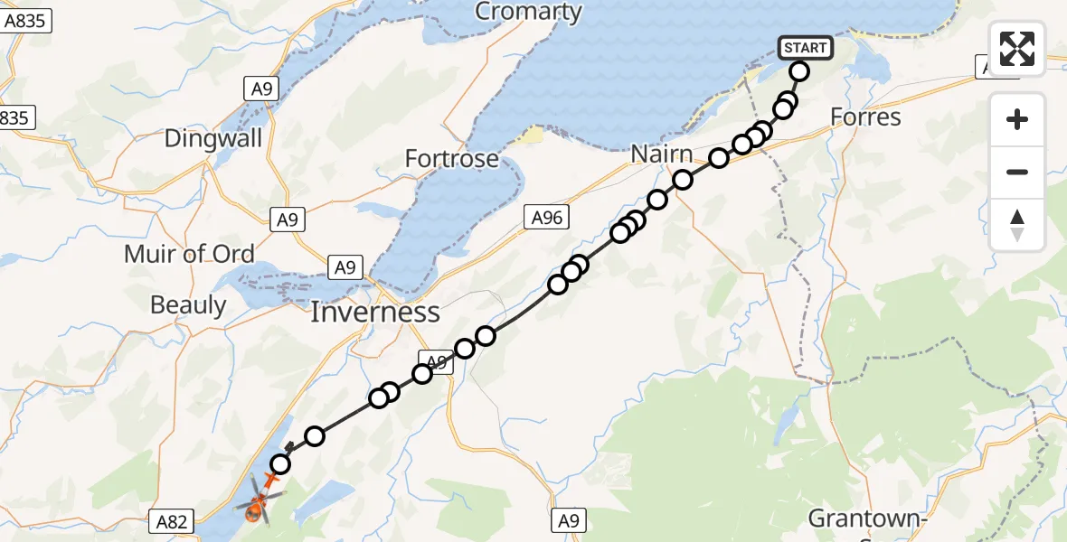 Flight route Coastguard Helicopter Buckie Loch - Loch Ness, 05 September 2026, 16:12