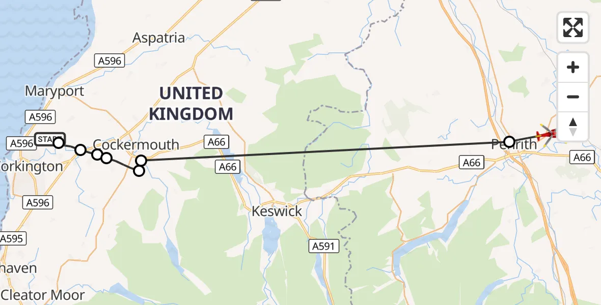 Flight route Air Ambulance Helicopter Flimby - Penrith, 05 September 2026, 16:18