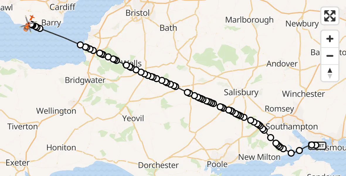 Flight route Coastguard Helicopter Solent Airport - MOD St Athan, 05 September 2026, 16:20