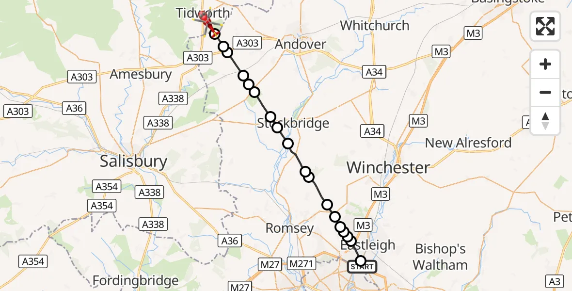 Flight route Air Ambulance Helicopter Southampton Airport - Tidworth, 05 September 2026, 16:25