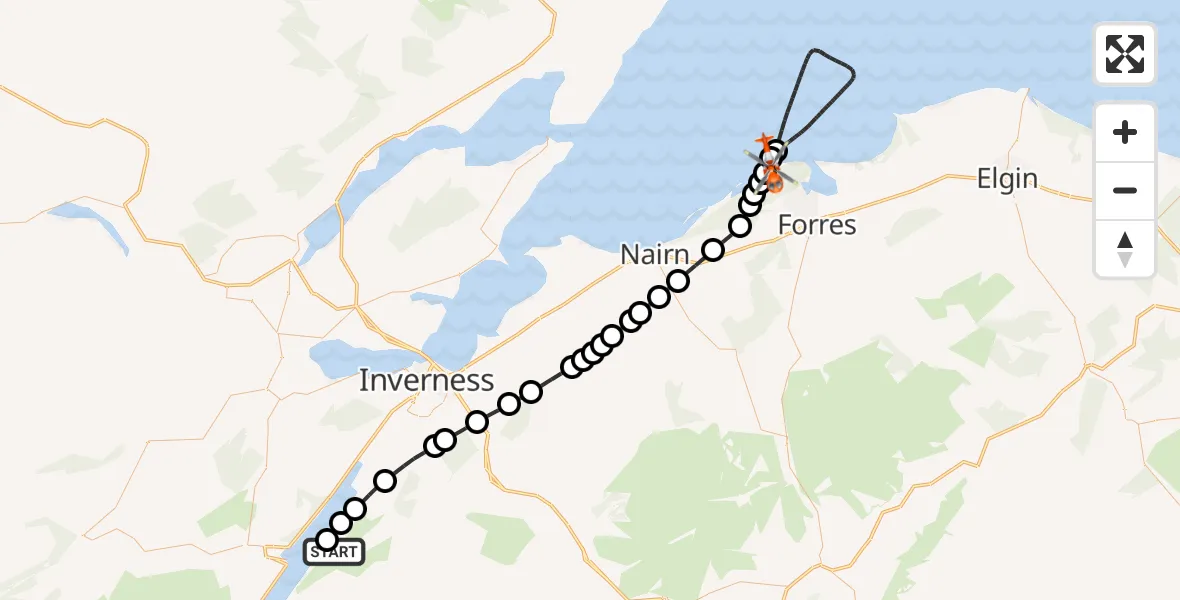 Flight route Coastguard Helicopter Highland - Buckie Loch, 05 September 2026, 16:53