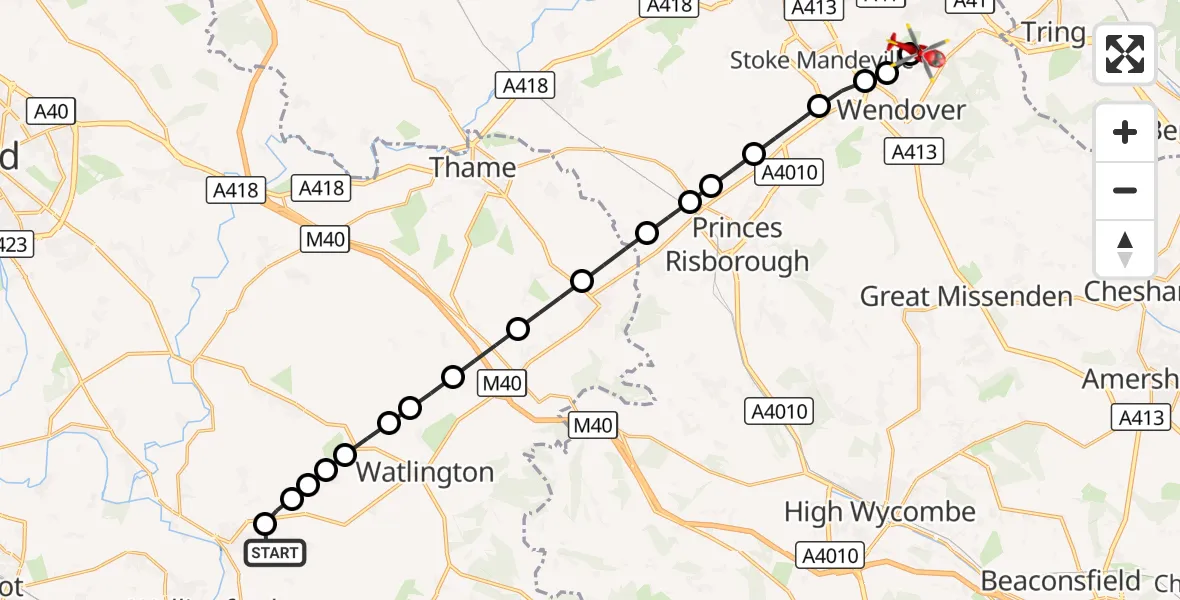 Flight route Air Ambulance Helicopter RAF Benson - RAF Halton, 05 September 2026, 17:10