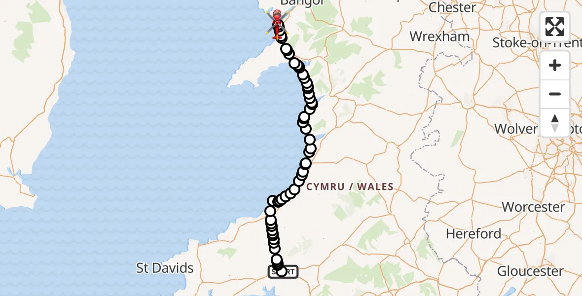 Flight route Air Ambulance Helicopter Abergwili - Caernarfon Airport, 05 September 2026, 17:13