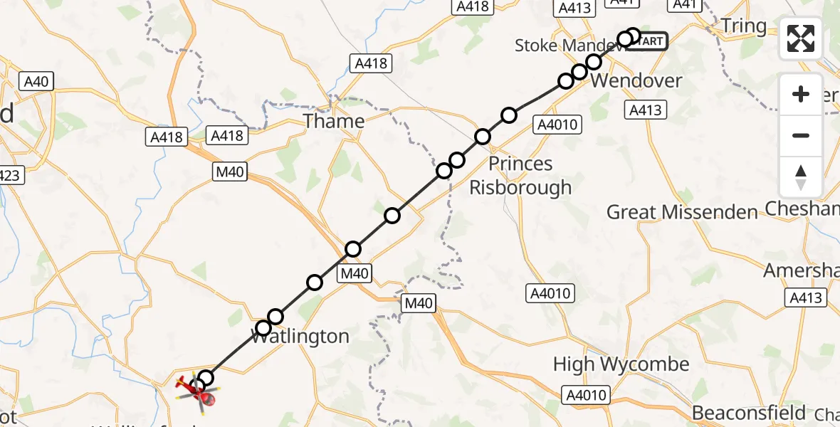 Flight route Air Ambulance Helicopter RAF Halton - RAF Benson, 05 September 2026, 17:22