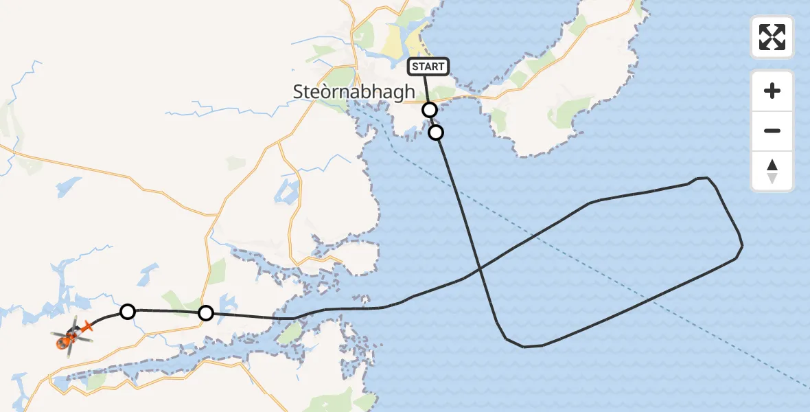 Flight route Coastguard Helicopter Stornoway Airport - Baile Ailein, 05 September 2026, 17:53