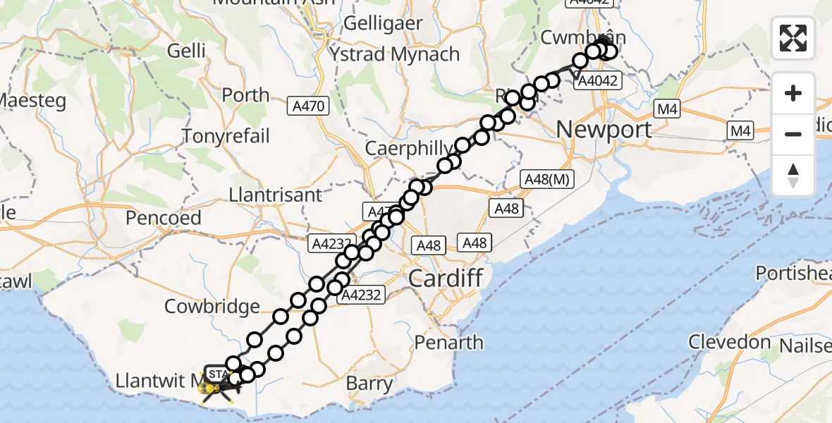 Flight route Police Helicopter MOD St Athan - MOD St Athan, 05 September 2026, 18:18