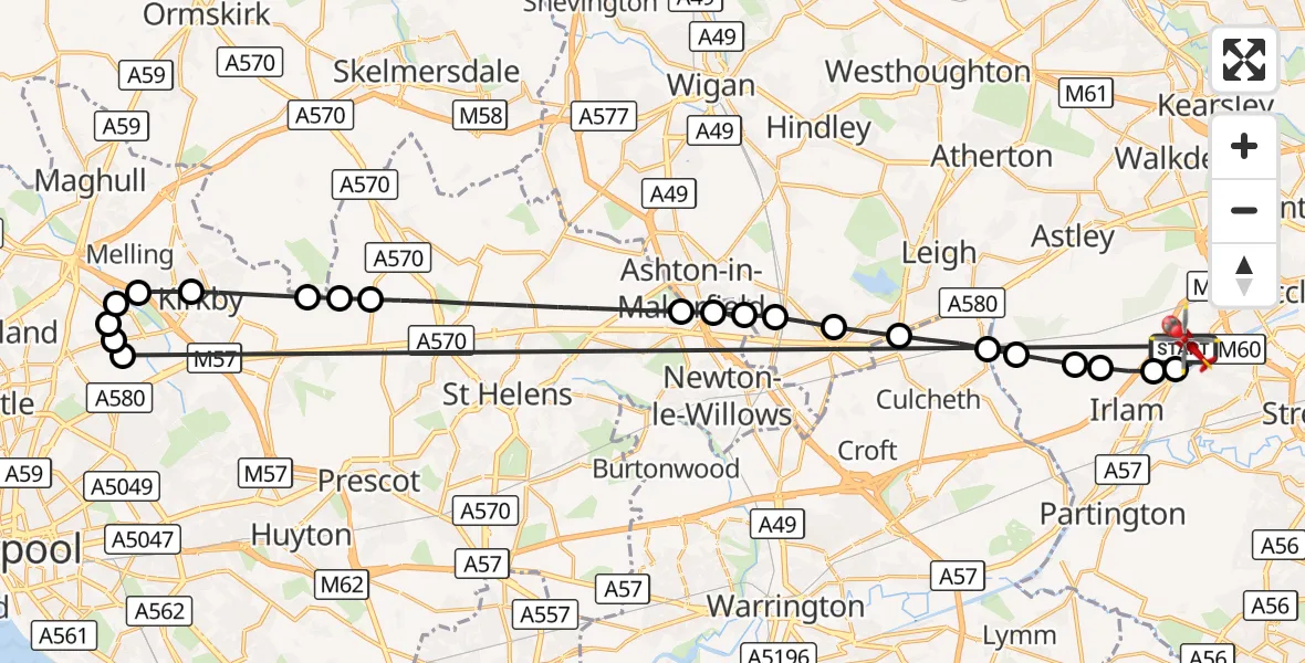 Flight route Air Ambulance Helicopter Manchester Barton Aerodrome - Manchester Barton Aerodrome, 05 September 2026, 18:36
