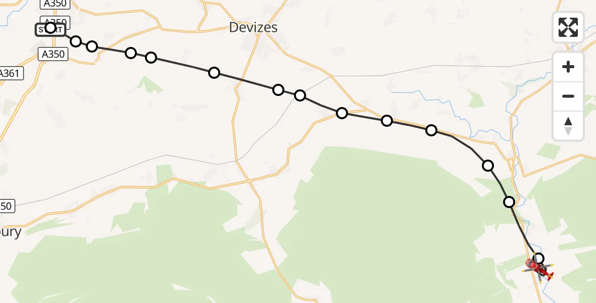 Flight route Air Ambulance Helicopter Wiltshire Air Ambulance - Haxton, 05 September 2026, 18:42