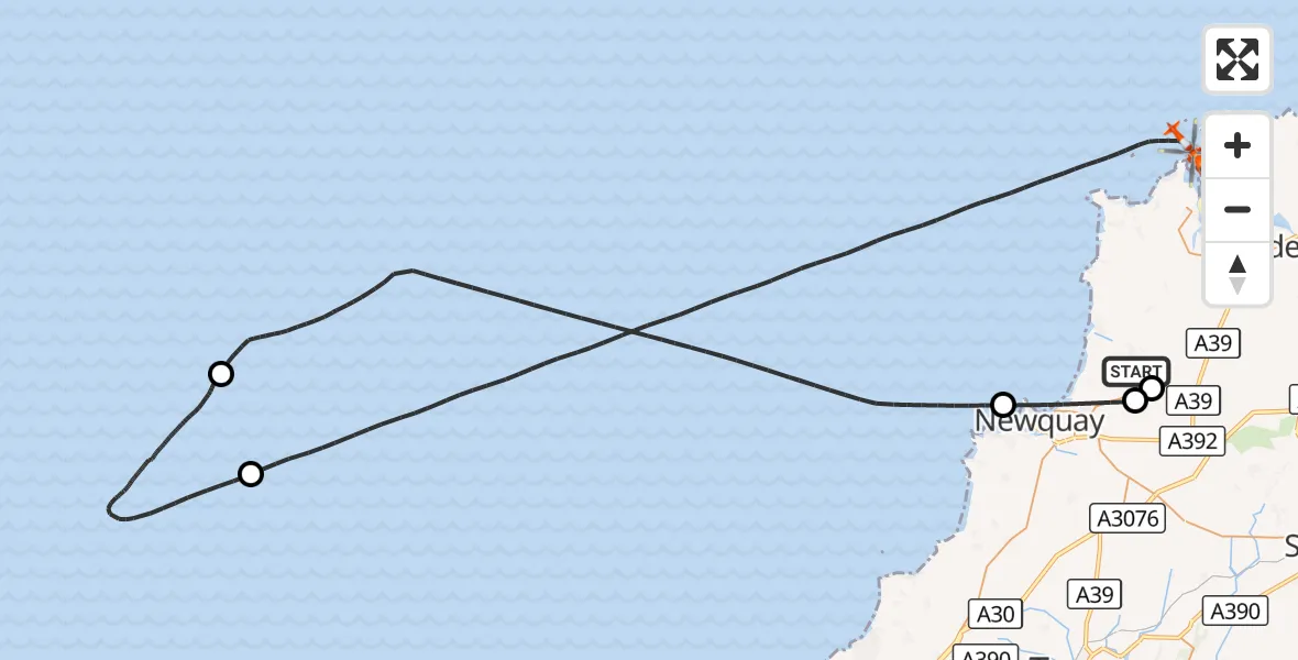 Flight route Coastguard Helicopter Cornwall Airport Newquay - New Polzeath, 05 September 2026, 18:56