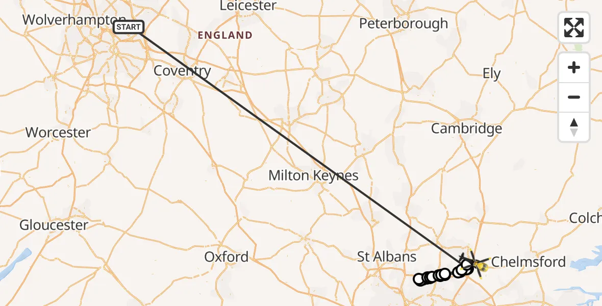 Flight route Police Helicopter Sutton Coldfield - North Weald Airfield, 05 September 2026, 18:57