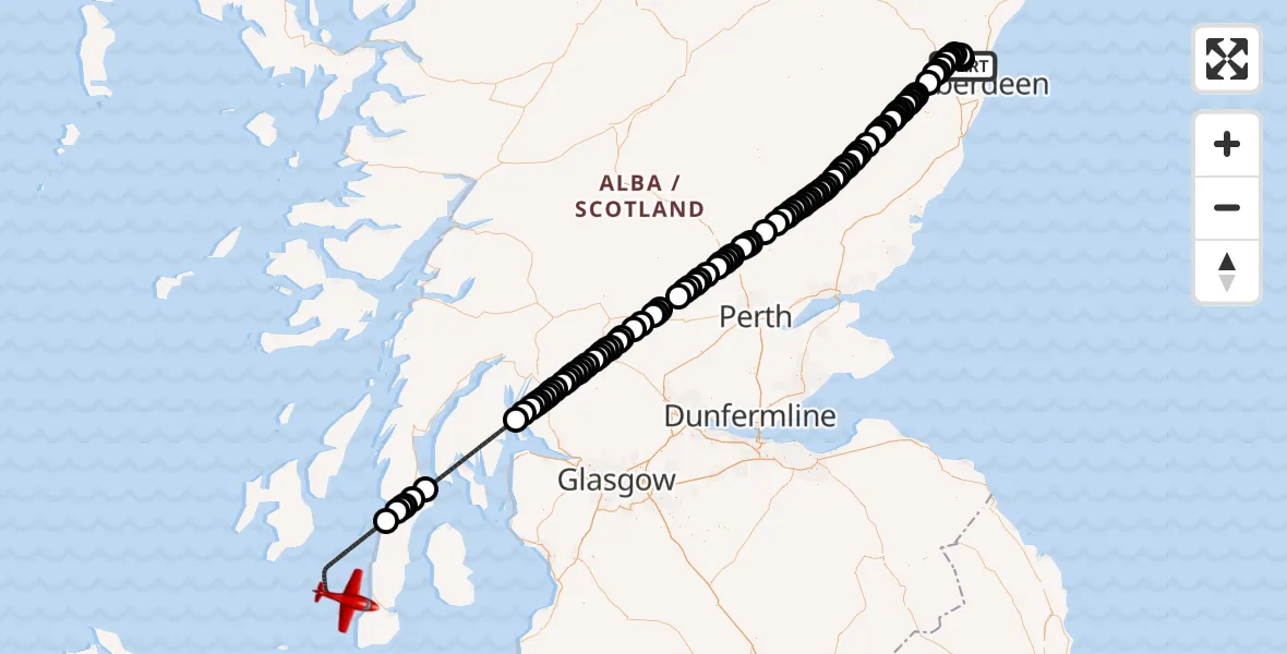 Flight route Air Ambulance Aircraft Aberdeen International Airport - Inner Seas, 05 September 2026, 19:06