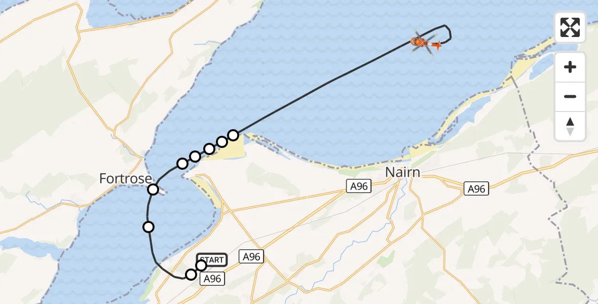 Flight route Coastguard Helicopter Inverness Airport - North Sea, 05 September 2026, 19:19