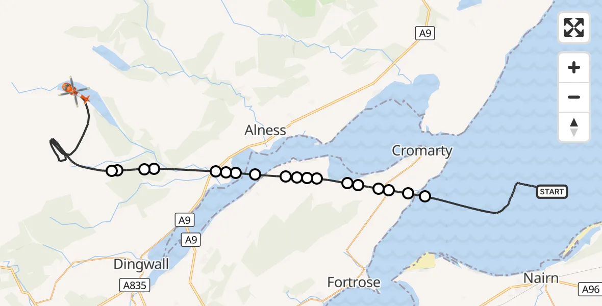 Flight route Coastguard Helicopter North Sea - Loch Glass, 05 September 2026, 19:34