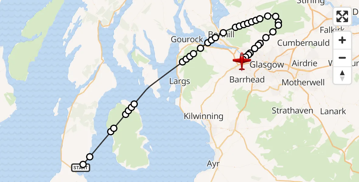 Flight route Air Ambulance Aircraft Campbeltown - Glasgow Airport, 05 September 2026, 20:28