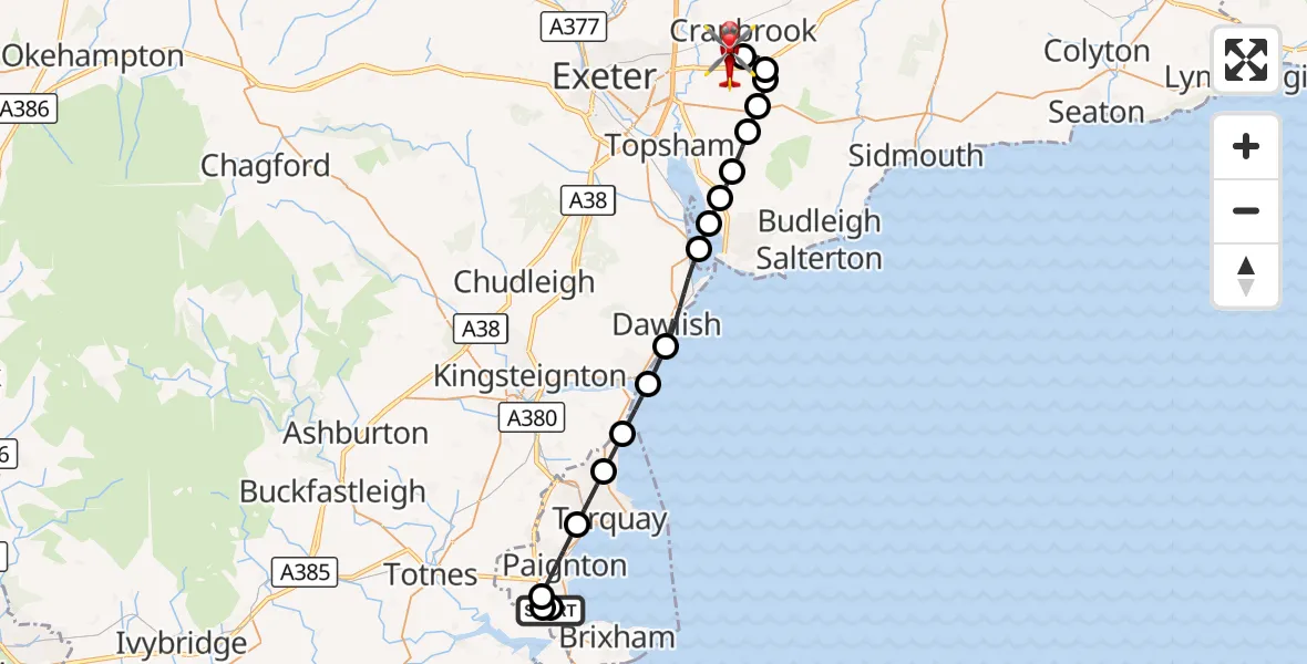 Flight route Air Ambulance Helicopter Paignton - Exeter International Airport, 05 September 2026, 21:04