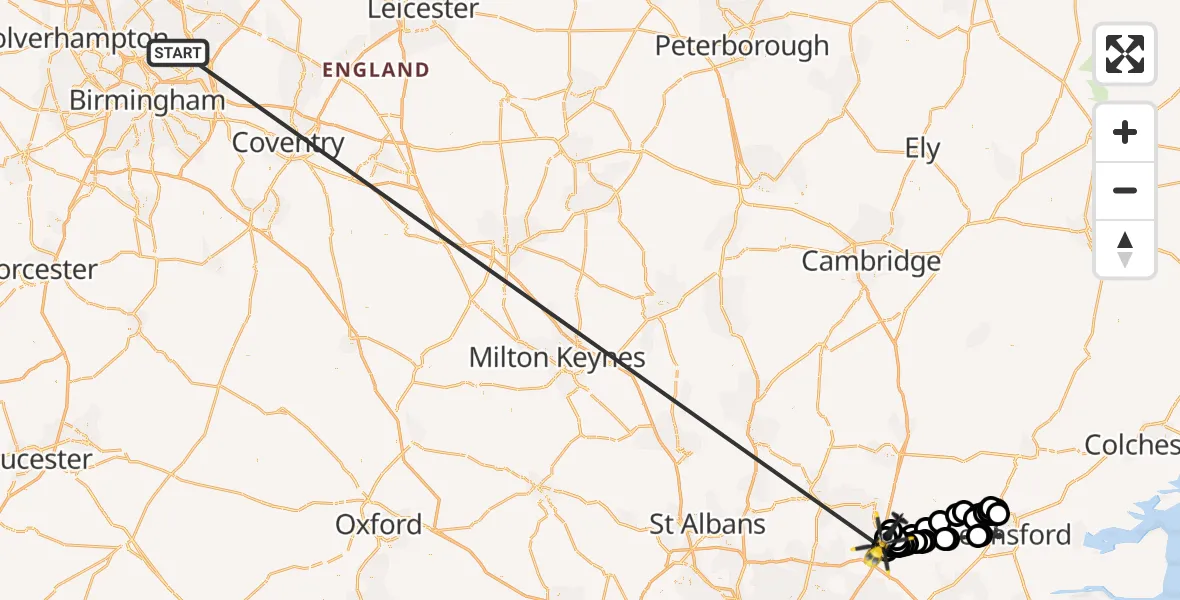 Flight route Police Helicopter Sutton Coldfield - North Weald Airfield, 05 September 2026, 21:06