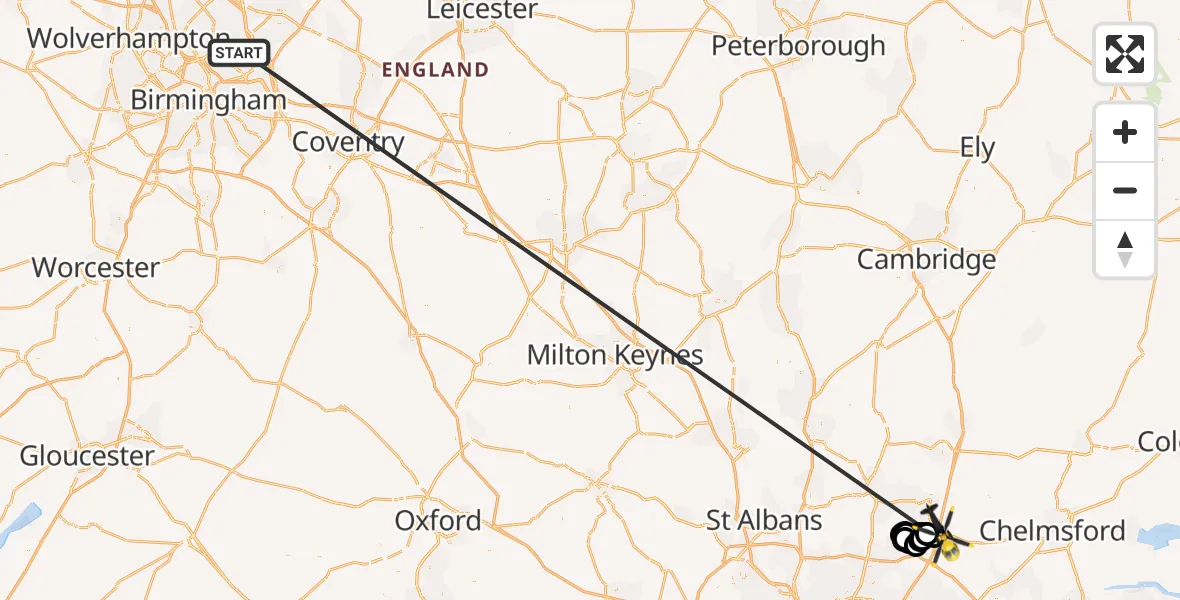 Flight route Police Helicopter Sutton Coldfield - North Weald Bassett, 05 September 2026, 21:46
