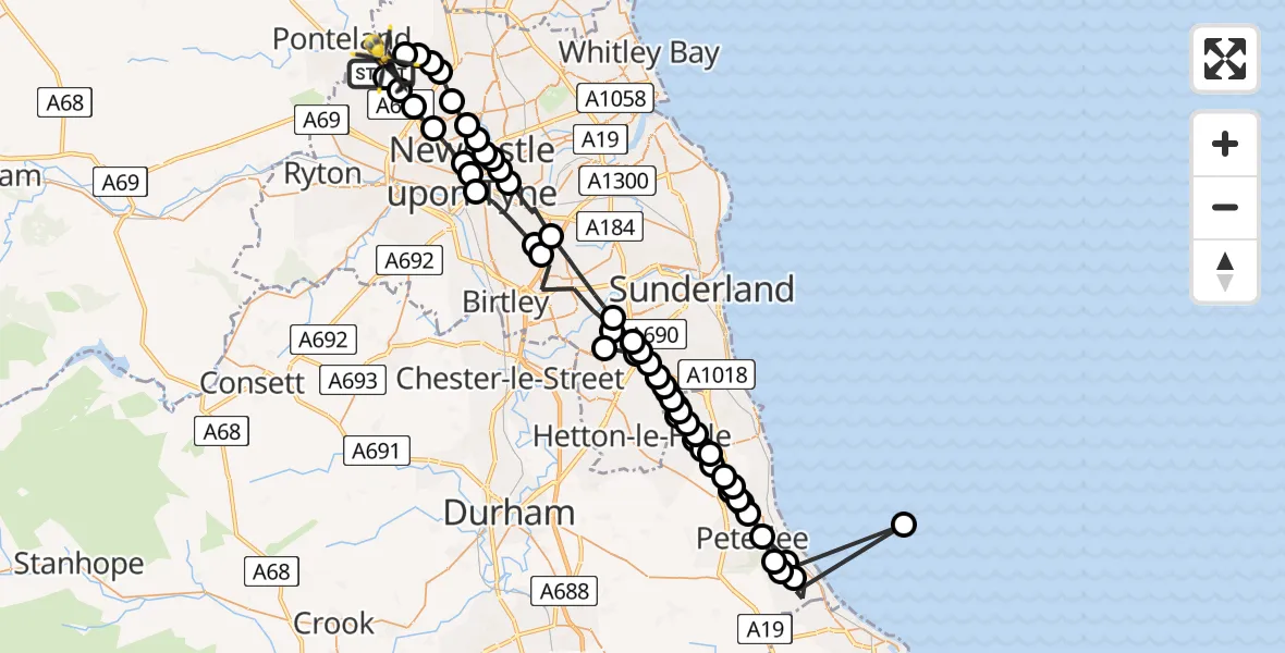 Flight route Police Helicopter Newcastle International Airport - Newcastle International Airport, 05 September 2026, 22:42