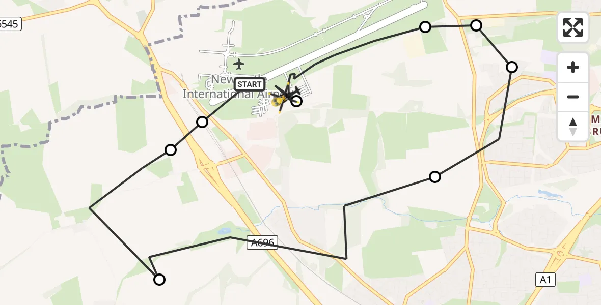 Flight route Police Helicopter Newcastle International Airport - Newcastle International Airport, 06 September 2026, 01:28