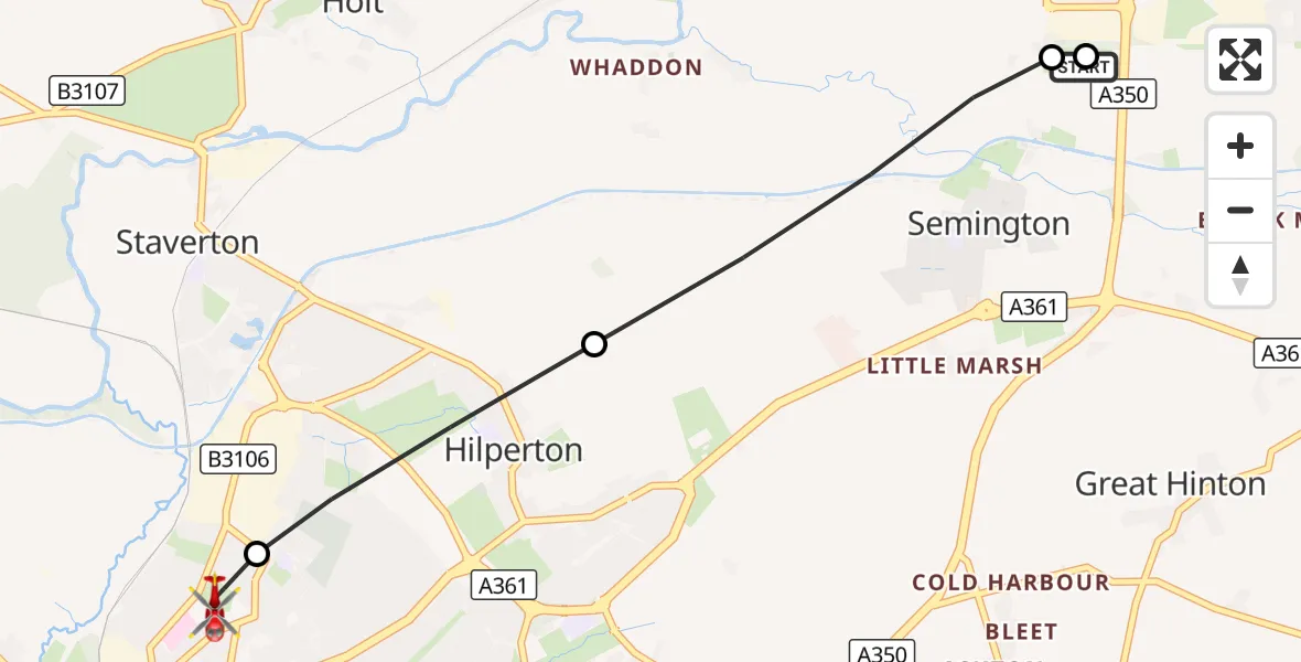 Flight route Air Ambulance Helicopter Wiltshire Air Ambulance - Trowbridge, 06 September 2026, 07:27