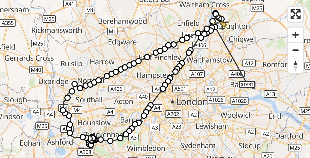 Flight route Police Helicopter Thames View - Metropolitan Police Air Support Unit Lippitts Hill, 06 September 2026, 07:30