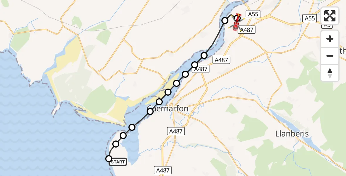 Flight route Air Ambulance Helicopter Caernarfon Airport - Aber Pwll, 06 September 2026, 07:57