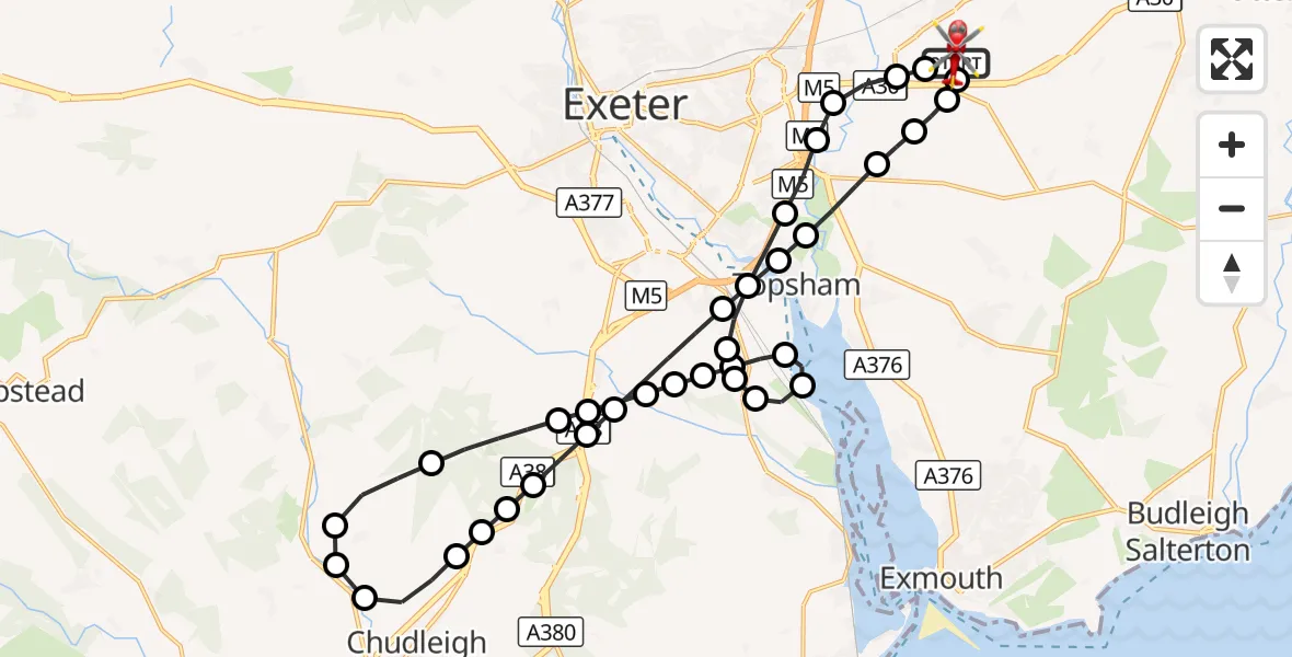 Flight route Air Ambulance Helicopter Exeter International Airport - Exeter International Airport, 06 September 2026, 08:22