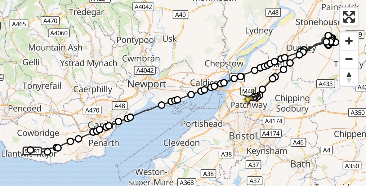 Flight route Police Helicopter Llanmaes - Almondsbury Helicopter Base, 06 September 2026, 08:28