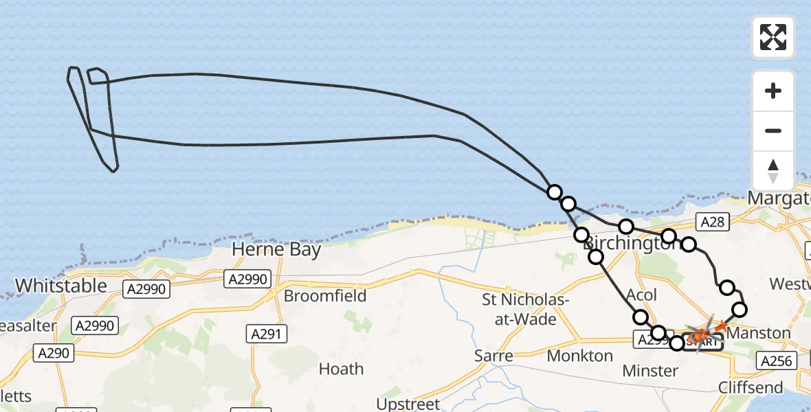 Flight route Coastguard Helicopter Manston Airport - Manston Airport, 06 September 2026, 08:55
