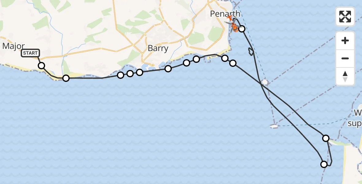 Flight route Coastguard Helicopter MOD St Athan - Penarth, 06 September 2026, 08:55