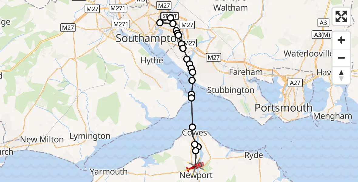 Flight route Air Ambulance Helicopter Townhill Park - Newport, 06 September 2026, 09:15