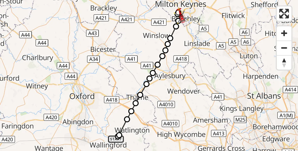 Flight route Air Ambulance Helicopter RAF Benson - Bletchley, 06 September 2026, 09:27