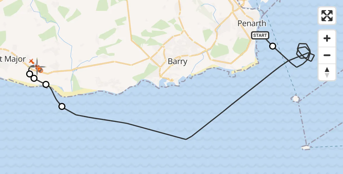 Flight route Coastguard Helicopter Penarth - MOD St Athan, 06 September 2026, 09:33