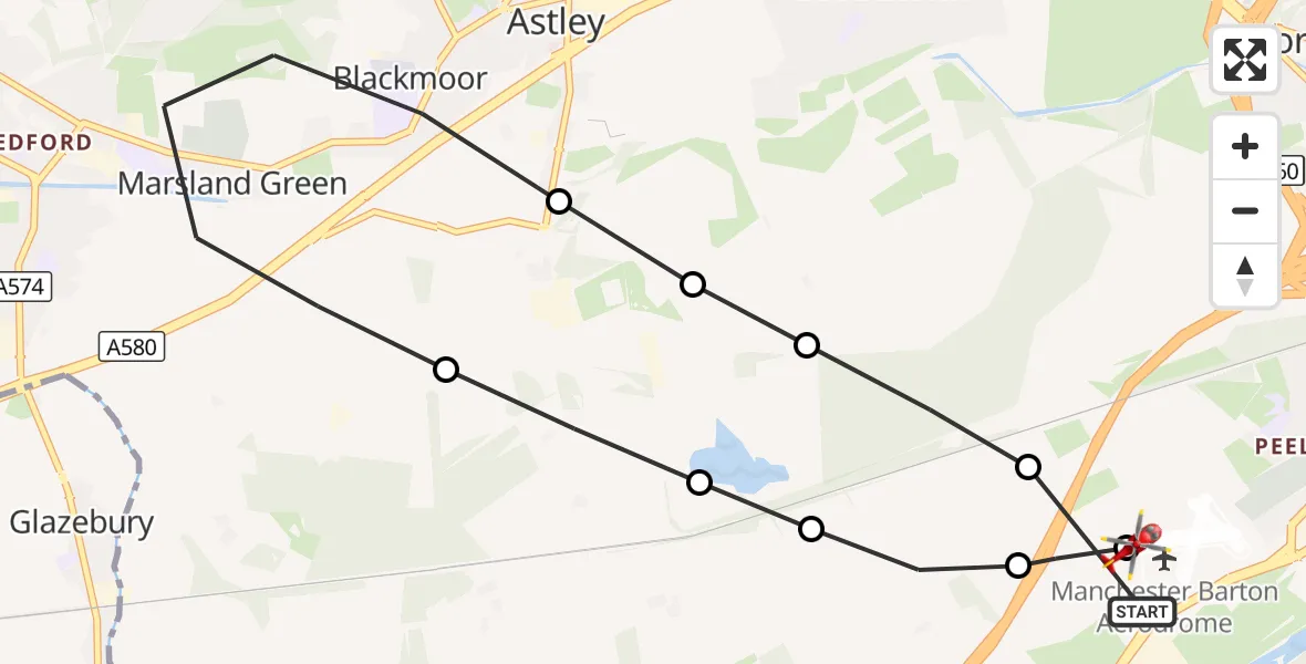 Flight route Air Ambulance Helicopter Manchester Barton Aerodrome - Manchester Barton Aerodrome, 06 September 2026, 09:47