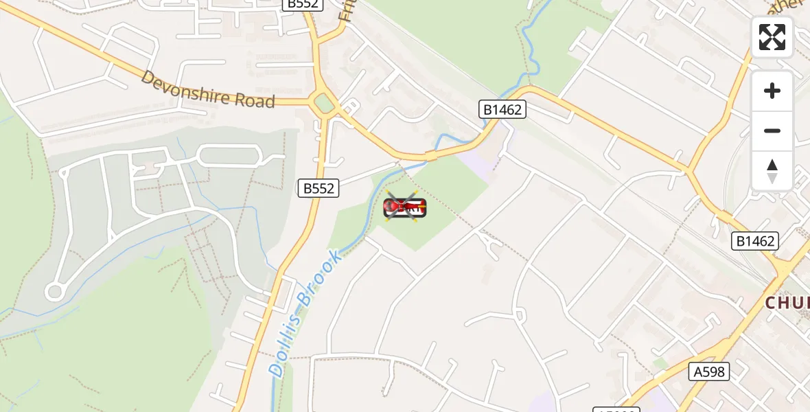 Flight route Air Ambulance Helicopter West Finchley - Church End, 06 September 2026, 10:54