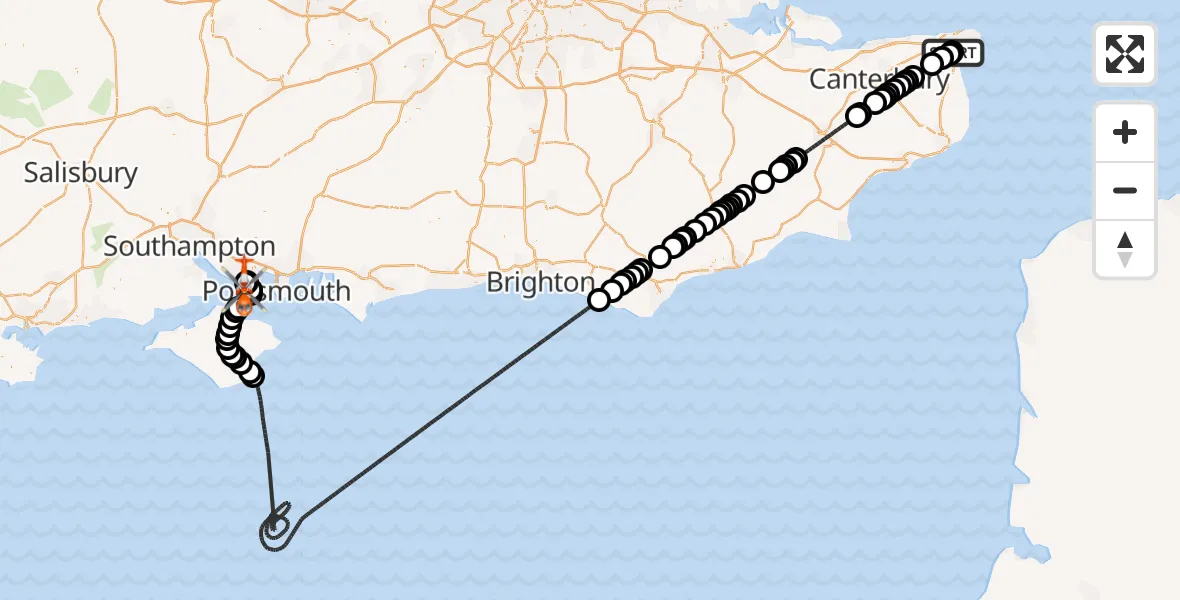 Flight route Coastguard Helicopter Manston Airport - Solent Airport, 06 September 2026, 10:58