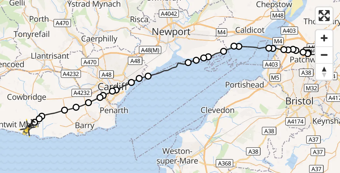 Flight route Police Helicopter Almondsbury Helicopter Base - MOD St Athan, 06 September 2026, 10:59