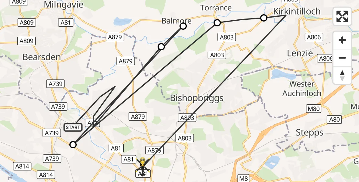 Flight route Police Helicopter Glasgow - Glasgow, 06 September 2026, 11:07