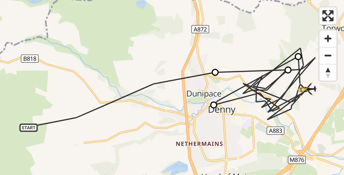 Flight route Police Helicopter Falkirk - Falkirk, 06 September 2026, 11:15