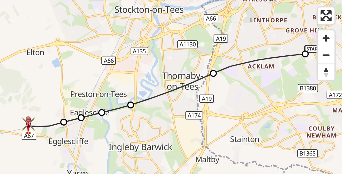 Flight route Air Ambulance Helicopter James Cook University Hospital - Egglescliffe, 06 September 2026, 11:23