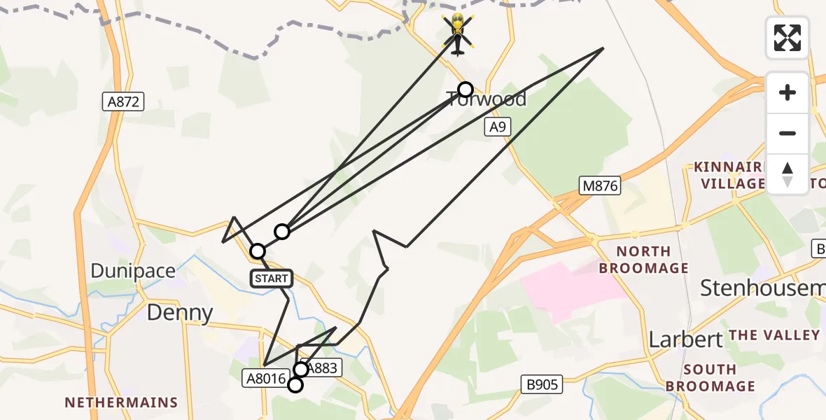 Flight route Police Helicopter Dunipace - Torwood, 06 September 2026, 11:29