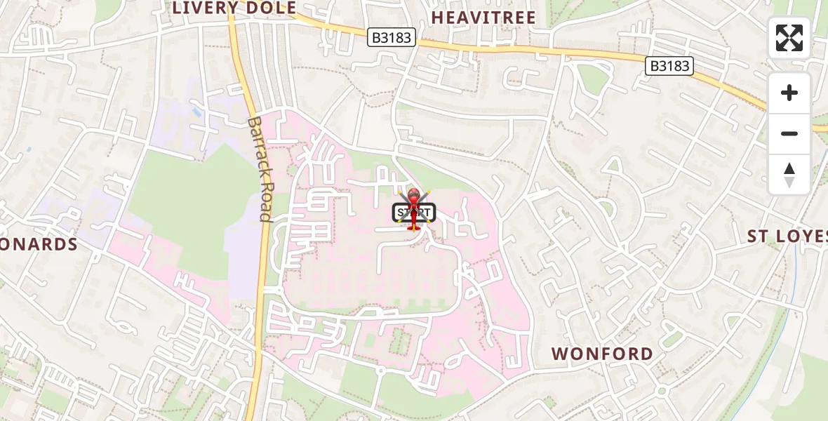 Flight route Air Ambulance Helicopter Royal Devon & Exeter Hospital - Royal Devon & Exeter Hospital, 06 September 2026, 11:57