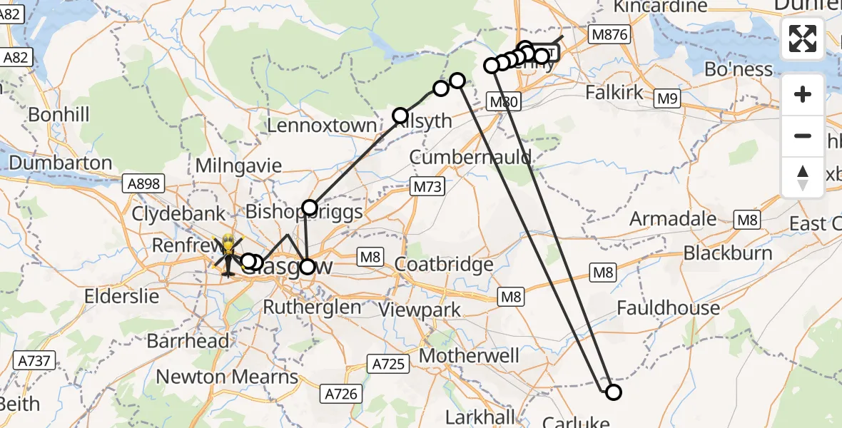 Flight route Police Helicopter Falkirk - Glasgow, 06 September 2026, 11:59
