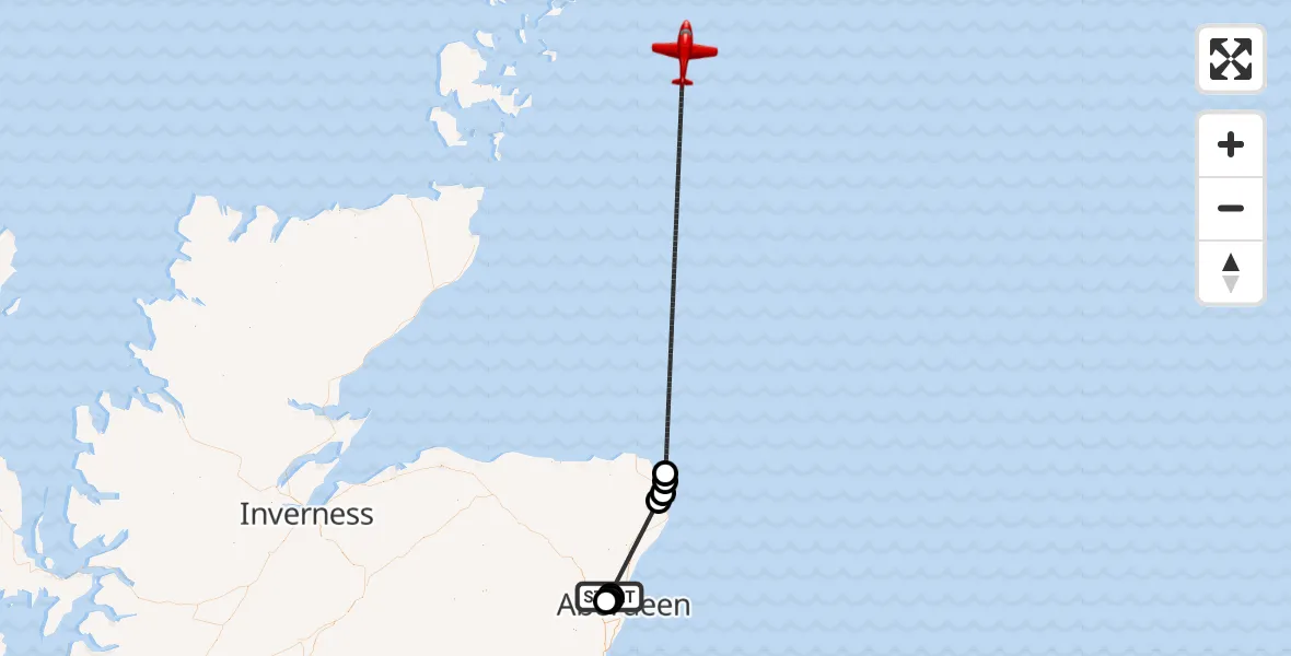 Flight route Air Ambulance Aircraft Aberdeen International Airport - North Sea, 06 September 2026, 12:34