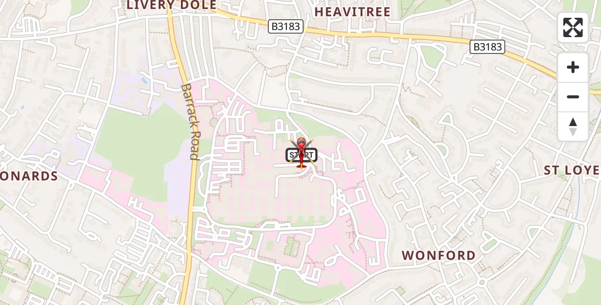 Flight route Air Ambulance Helicopter Royal Devon & Exeter Hospital - Royal Devon & Exeter Hospital, 06 September 2026, 12:47