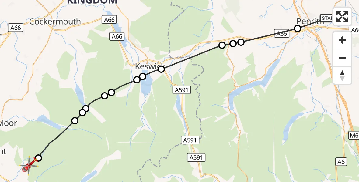 Flight route Air Ambulance Helicopter Penrith - Ponsonby, 06 September 2026, 13:04